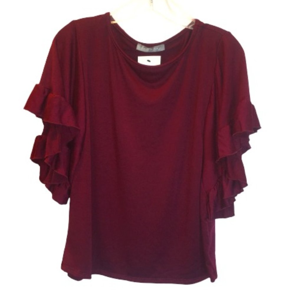 NEW Burgundy Ruffle Sleeve Top